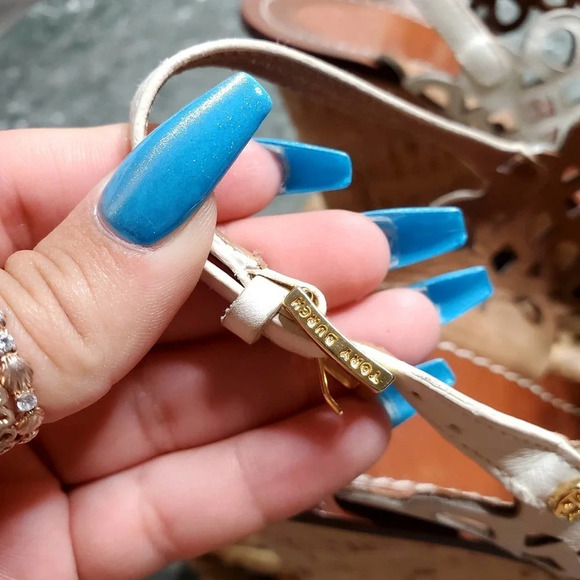 Tory Burch Nori Laser-Cut 115MM Wedge Sandal in Ivory - Picture 6 of 13